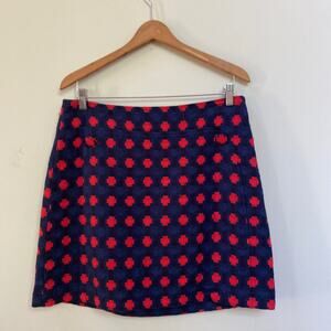 Boden Women's Embroidered Blue & Red A-Line Mini Skirt Academic Preppy 10R